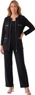 Roaman's Plus Size French Terry Zip Front Wide Leg Pant Set