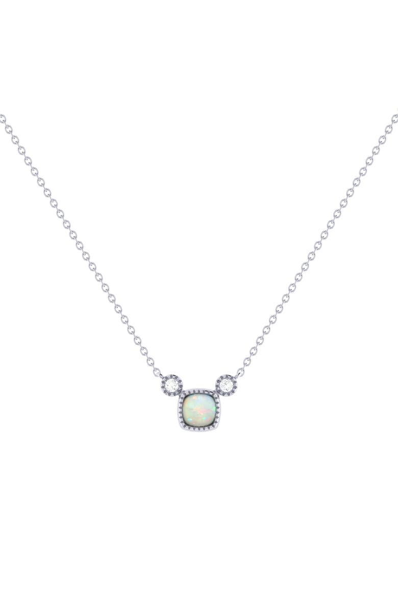 LuvMyJewelry Cushion Cut Opal & Diamond Birthstone Necklace in 14K Gold, Main, color, 