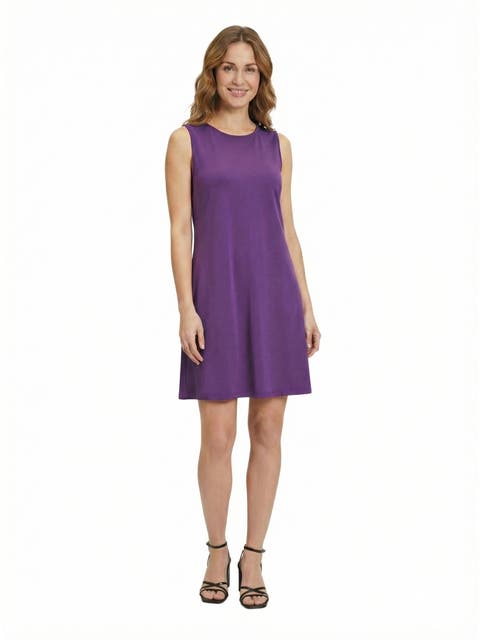 Essential Petite Round Neck Sleeveless A-Line Mini Shift Dress