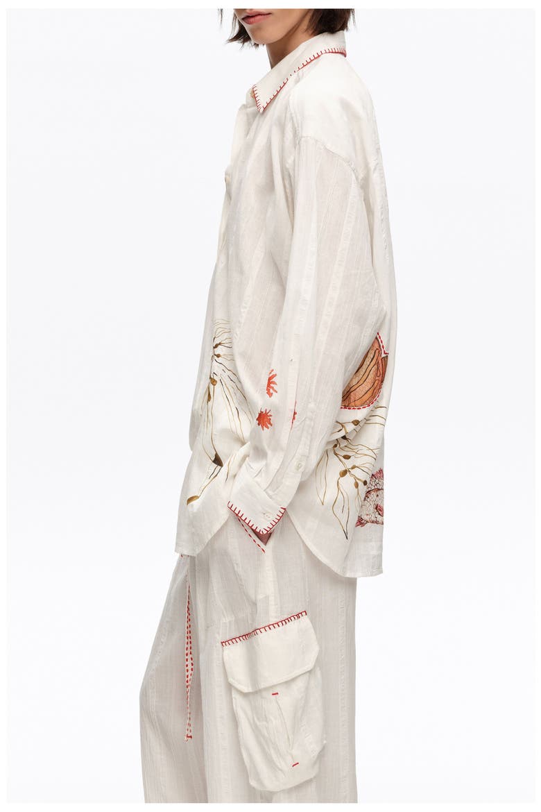 Patchwork Cotton Long Shirt, Alternate, color, IVORY