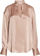 Vince Long Sleeve Split Neck Silk Blouse