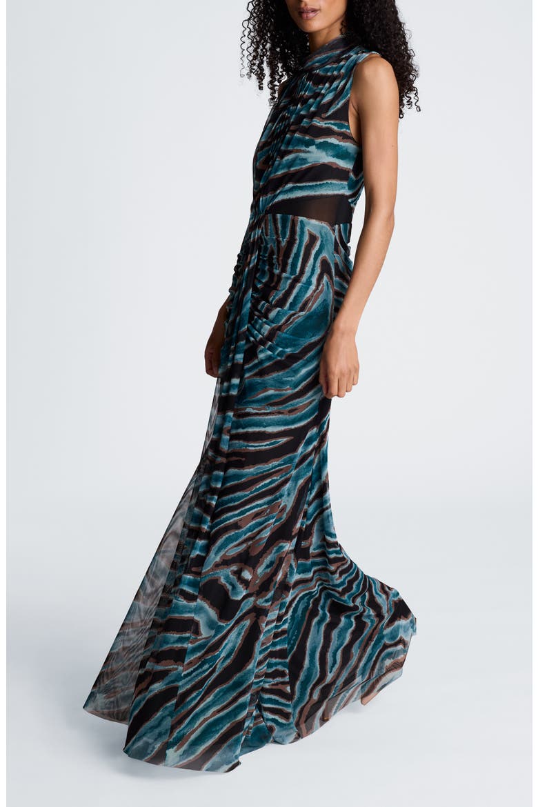 Pleated Bodice Maxi Dress, Alternate, color, TEAL DUSK MULTI