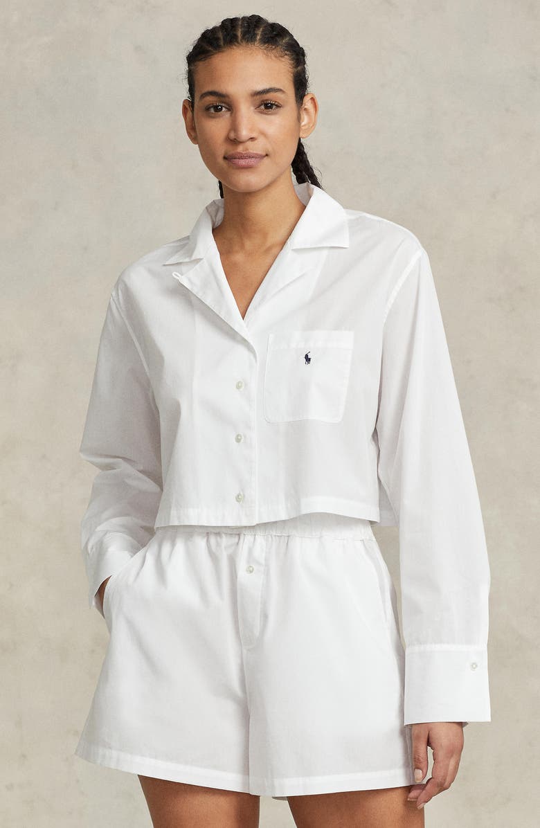 Polo Ralph Lauren Crop Cotton Poplin Short Pajamas, Alternate, color, 