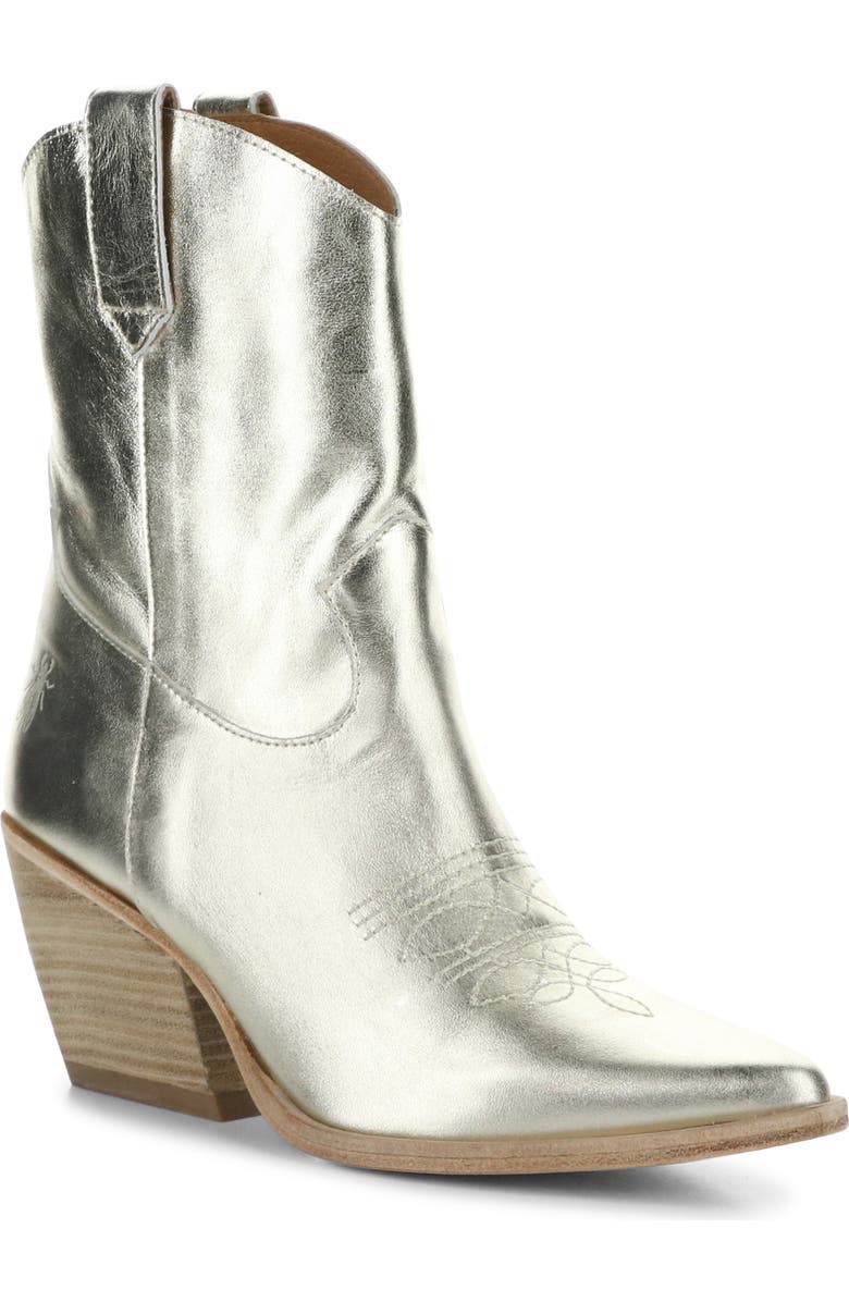 Fly London Wofy Pointed Toe Western Boot, Main, color, 008 Gold Laminato