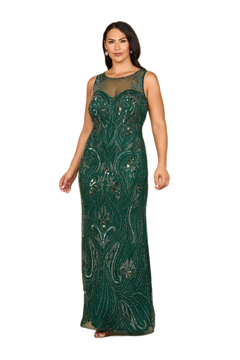 Beaded High Neckline Gown, Main, color, Dark Green