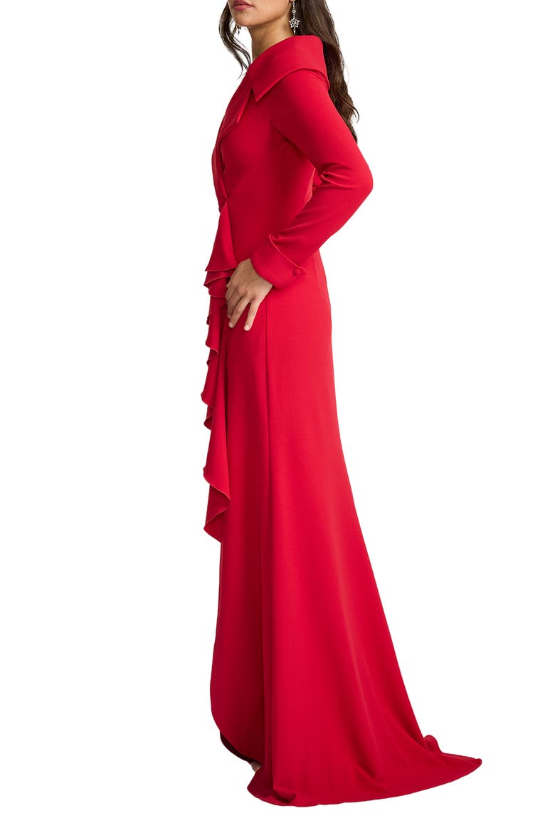 Cascade Ruffle Long Sleeve Gown, Alternate, color, RED ROCK