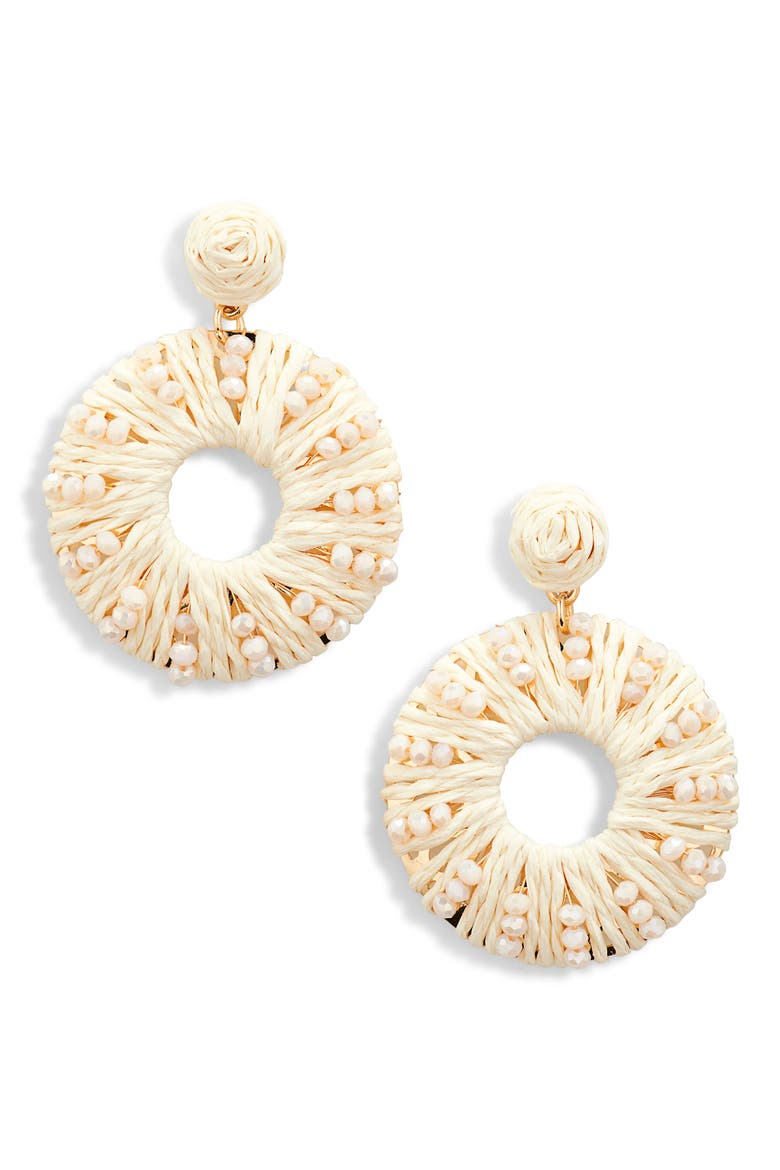 Raffia Wrap Drop Earrings, Main, color, IVORY