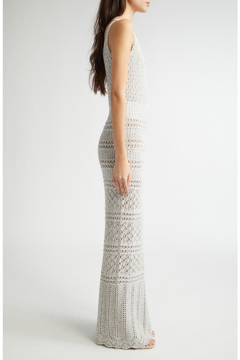 Sequin Sleeveless Crochet Sweater Dress, Alternate, color, PEARL GREY