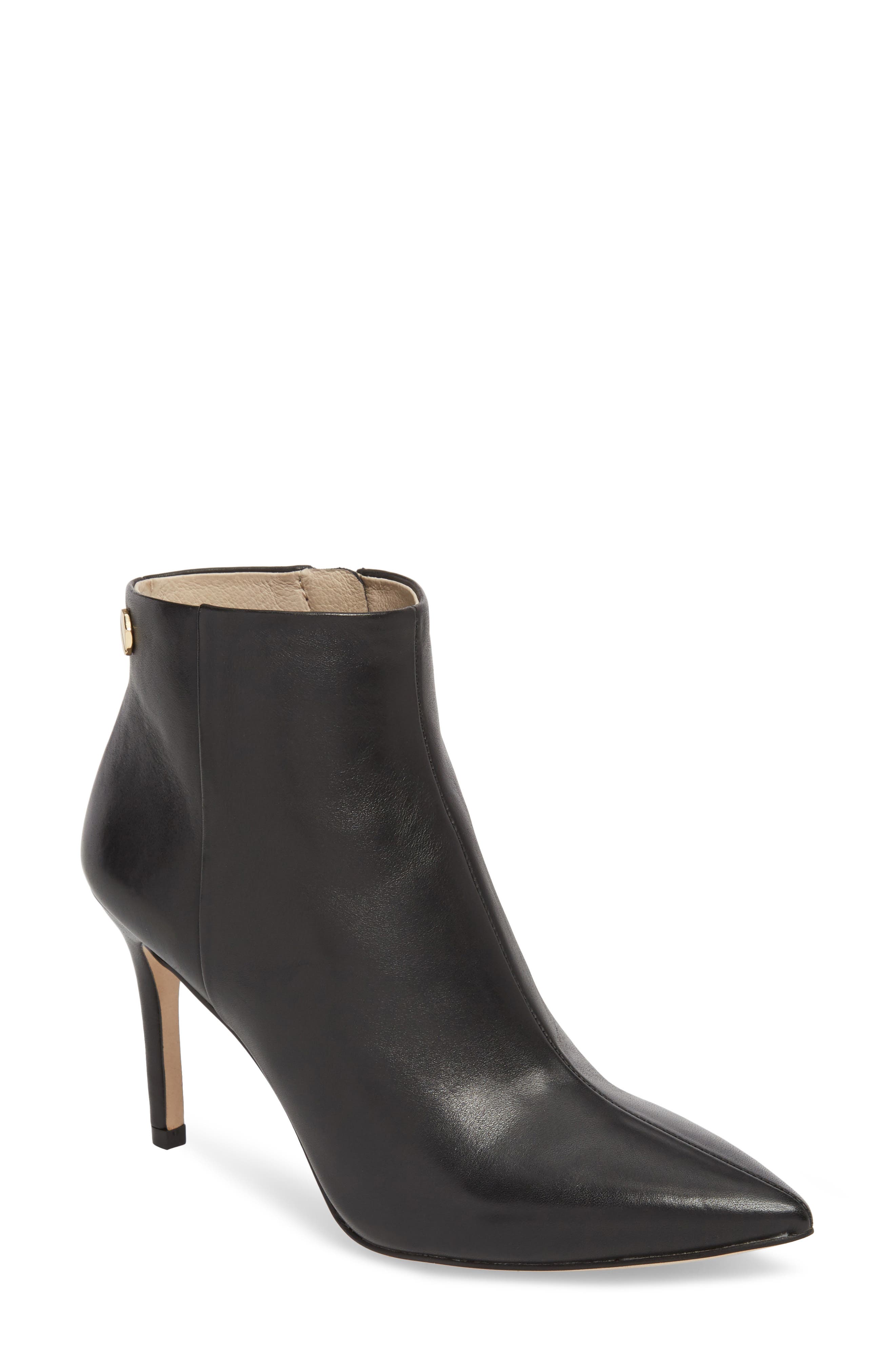 Sonya Pointy Toe Bootie, Main, color, BLACK LEATHER
