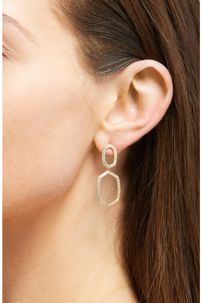 Daphne Pavé Open Frame Drop Earrings, Alternate, color, GOLD WHITE CUBIC ZIRCONIA