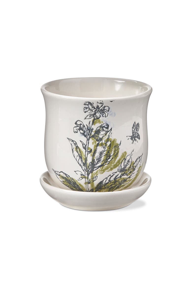Sage Ceramic Planter with Saucer Set Multicolor Garden Pots, Alternate, color, White