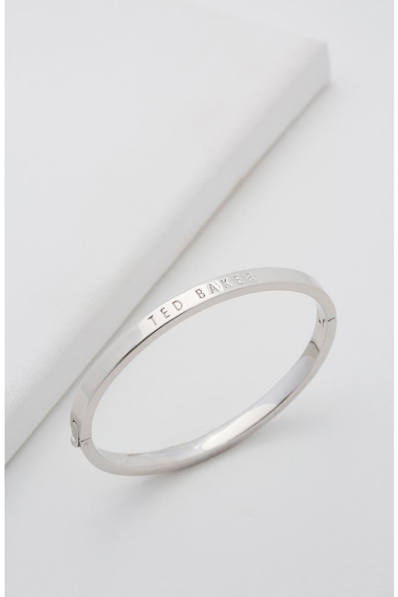 Clemina Logo Hinge Bangle Bracelet, Alternate, color, SILVER