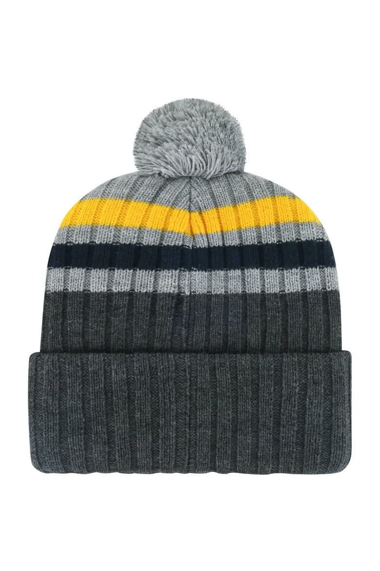 Men's '47 Charcoal West Virginia Mountaineers Stack Striped Cuffed Knit Hat with Pom, Alternate, color, Charcoal