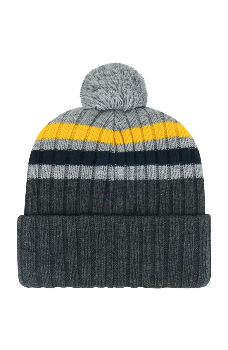 '47 Men's '47 Charcoal West Virginia Mountaineers Stack Striped Cuffed Knit Hat with Pom, Alternate, color, Charcoal