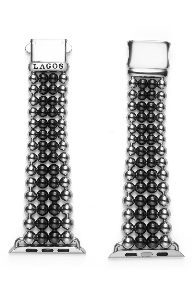 LAGOS Smart Caviar Infinite Black Ceramic Apple Watch<sup>®</sup> Watchband, Main, color, Black/ Silver