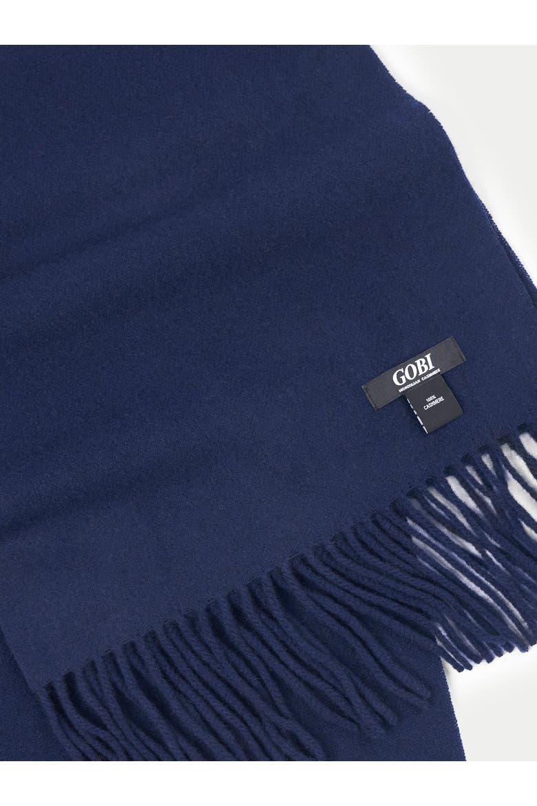 Cashmere Fringed Scarf, Alternate, color, navy