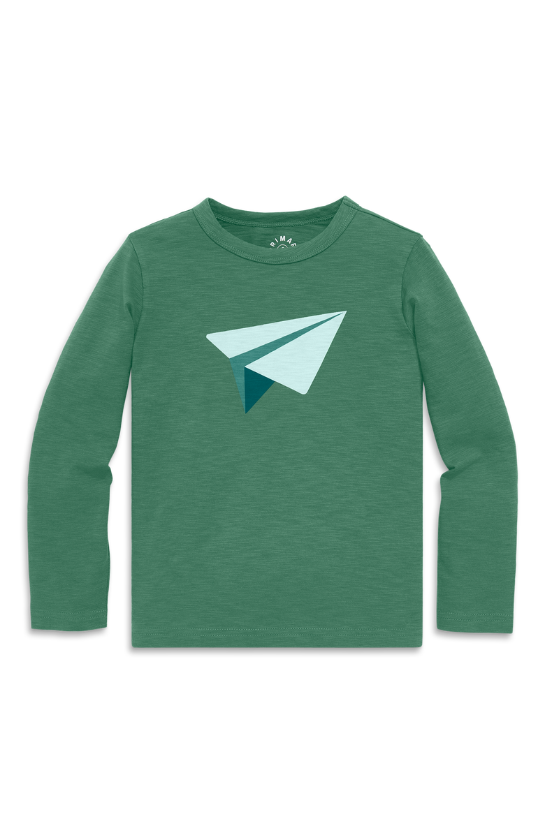 Primary Kids Long Sleeve Paper Plane Tee, Main, color, Chive