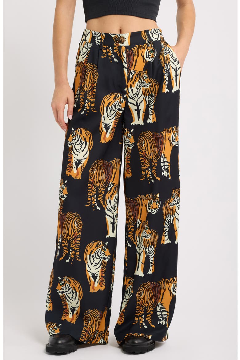 Never Taking These Off Tiger Tales Wide Leg Trousers, Main, color, BLACK TIGER TALES