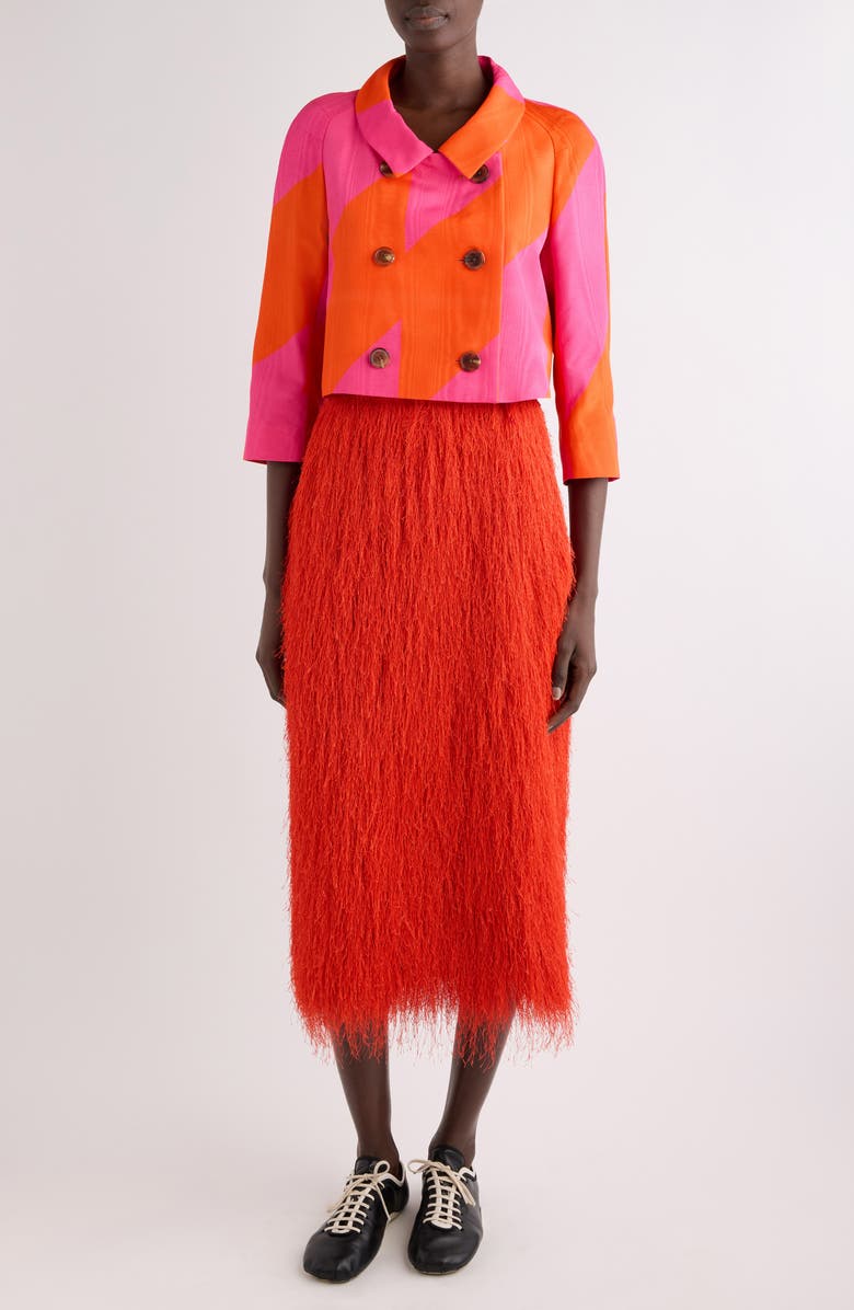 Dries Van Noten Vipa Broken Stripe Crop Moiré Jacket, Alternate, color, Fuchsia