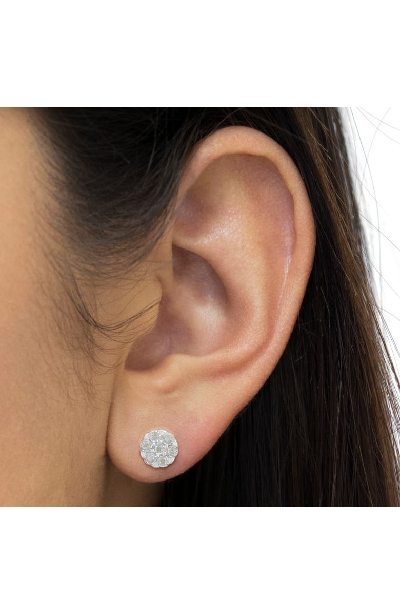 Haus of Brilliance Silver RoseDiamond Floral Cluster Stud Earring, Alternate, color, White