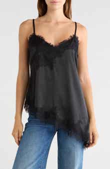 Lace Trim Asymmetric Hem Satin Camisole