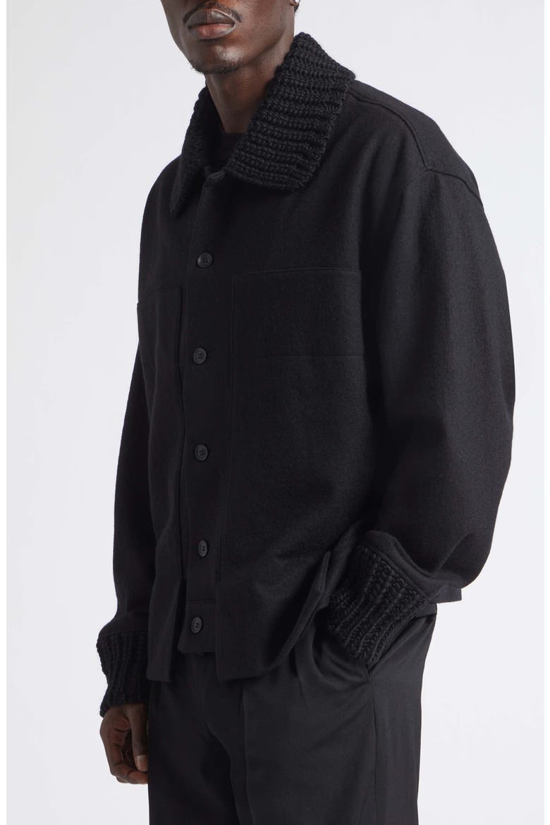 Rib Detail Cotton Blouson, Alternate, color, BLACK