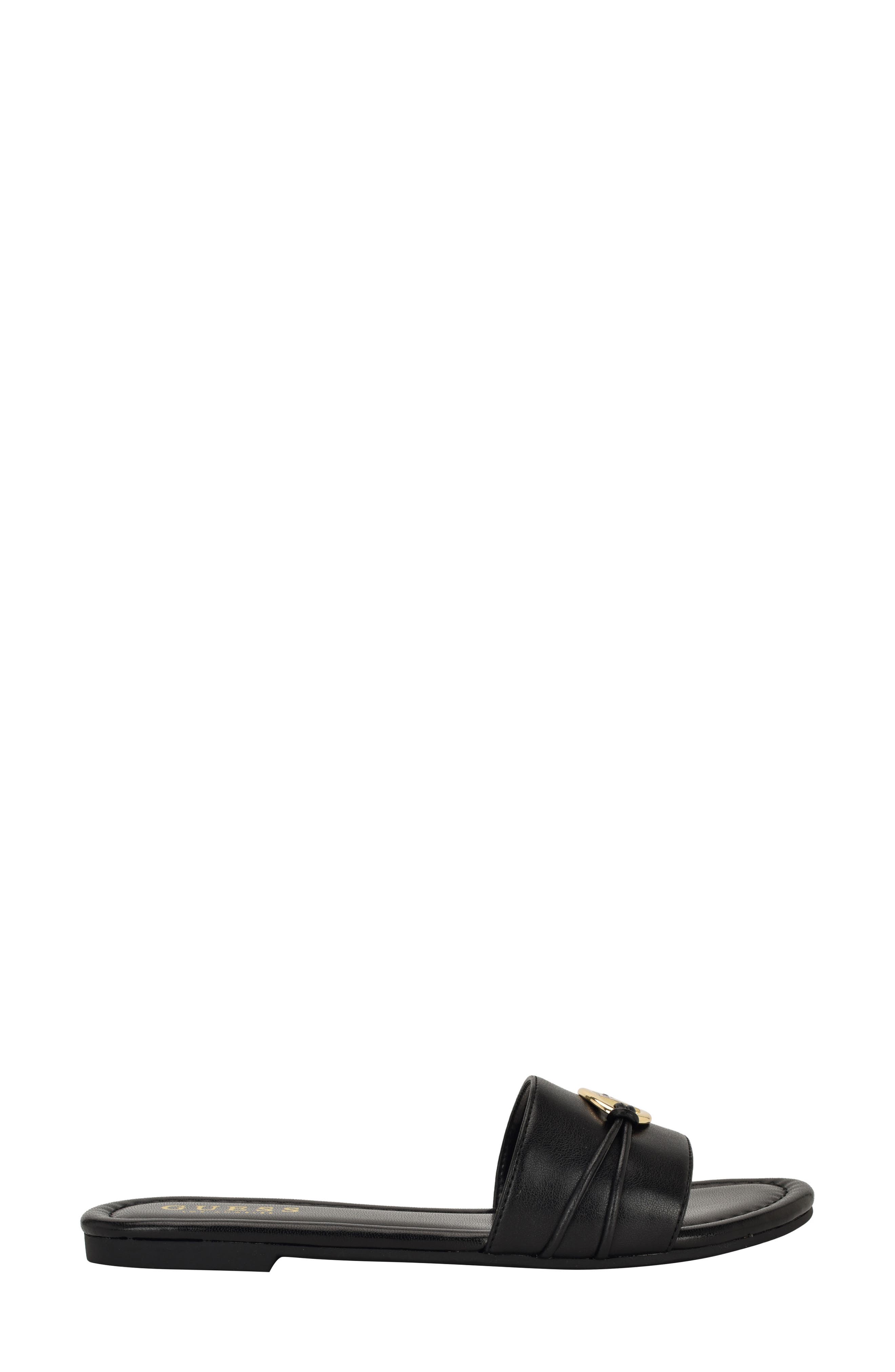 GUESS <p>Flynzy Faux Leather Slide Sandal (Women)</p>, Alternate, color, Black