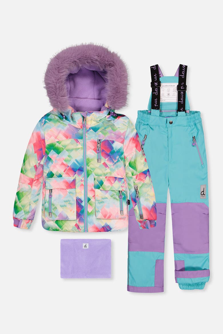 Diamond Play Jacket & Reinforced Pants Two Piece Snowsuit, Main, color, Multicolored with a Diamond