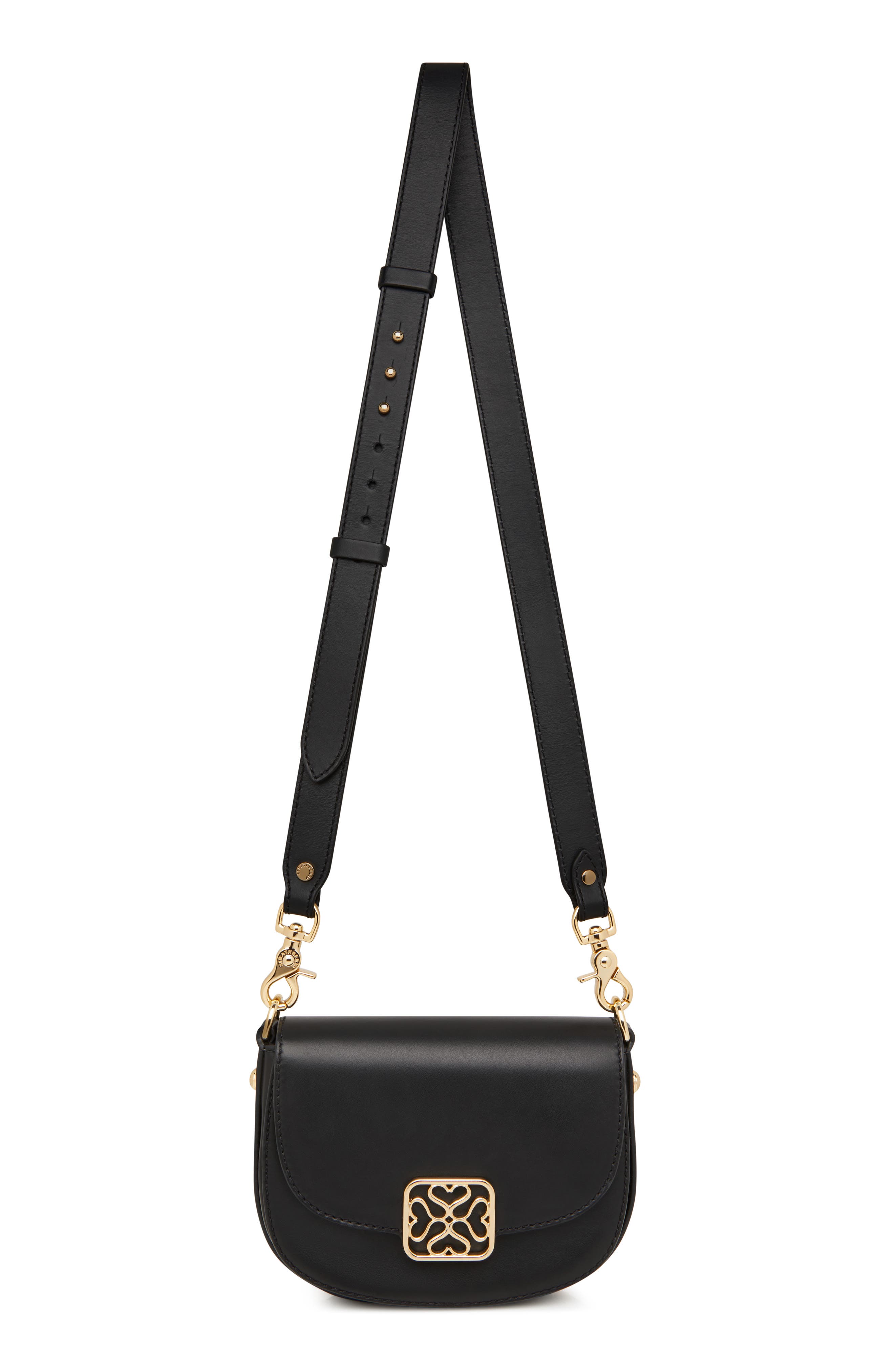 Strathberry Mini Bay Saddle Crossbody Bag in Black 