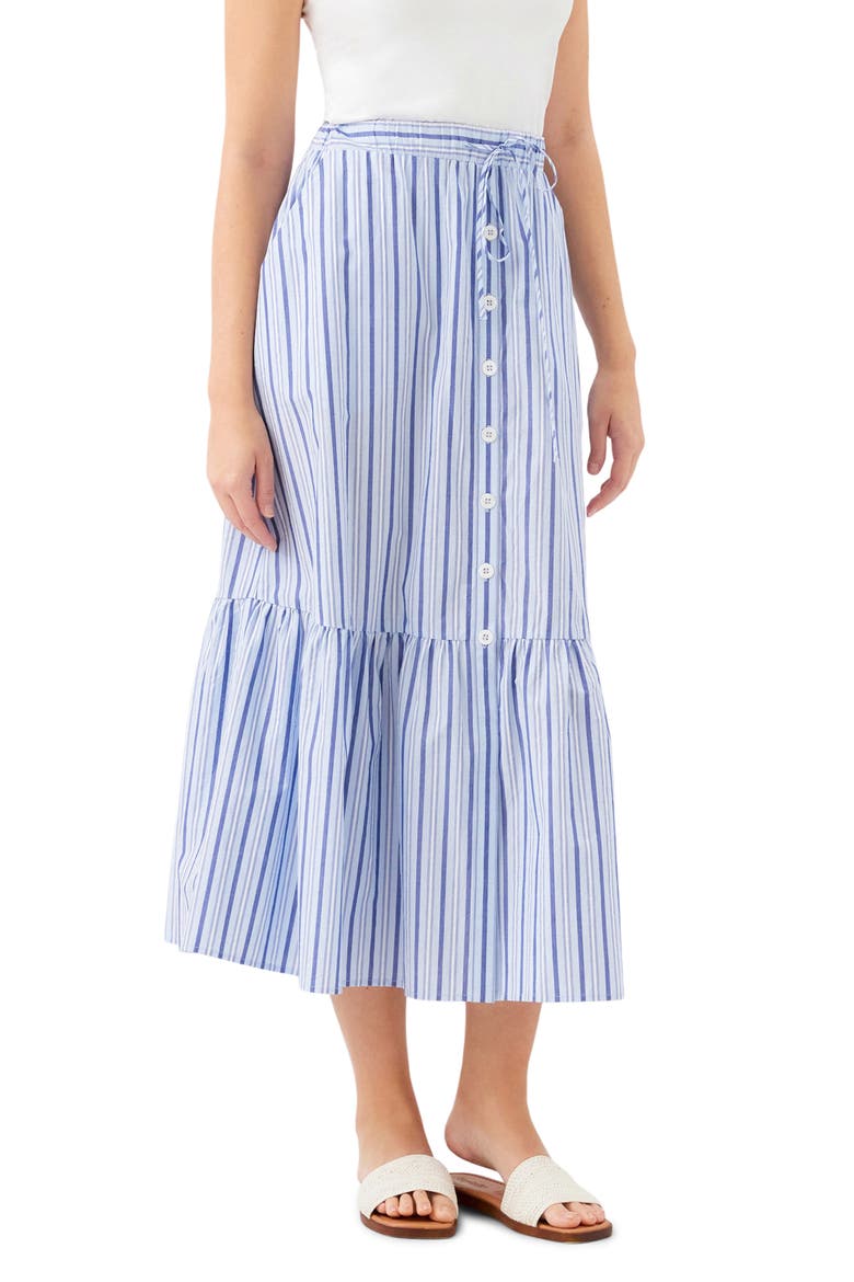 Stripe Tiered Cotton Skirt, Main, color, BLUE