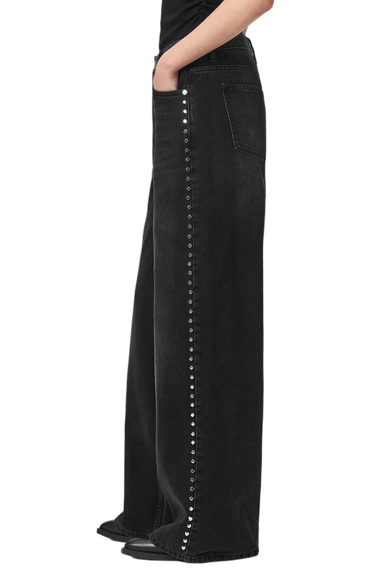 Sway Studded High Waist Wide Leg Jeans, Alternate, color, WASHED BLACK