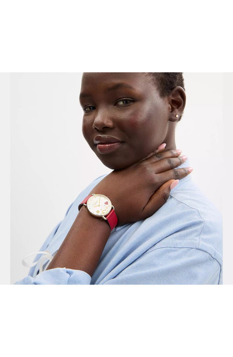 COACH Elliot Leather Strap Watch, 36mm, Alternate, color, Silver White