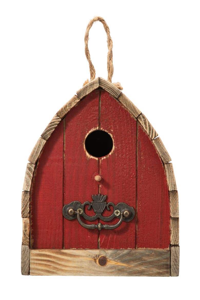 8.5"H Washed Red Distressed Solid Wood Birdhouse, Alternate, color, Red