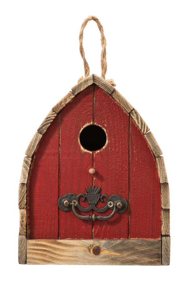 Glitzhome 8.5"H Washed Red Distressed Solid Wood Birdhouse, Alternate, color, Red