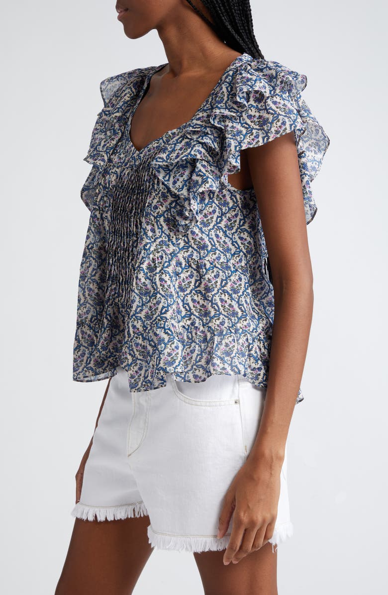 Isabel Marant Étoile Madrana Floral Ruffle Sleeve Cotton Top, Alternate, color, 