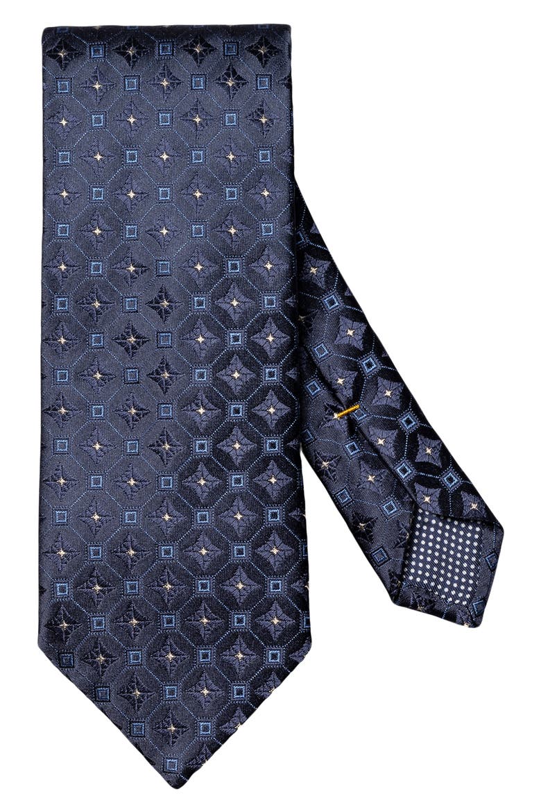 Medallion Woven Silk Tie, Main, color, NAVY