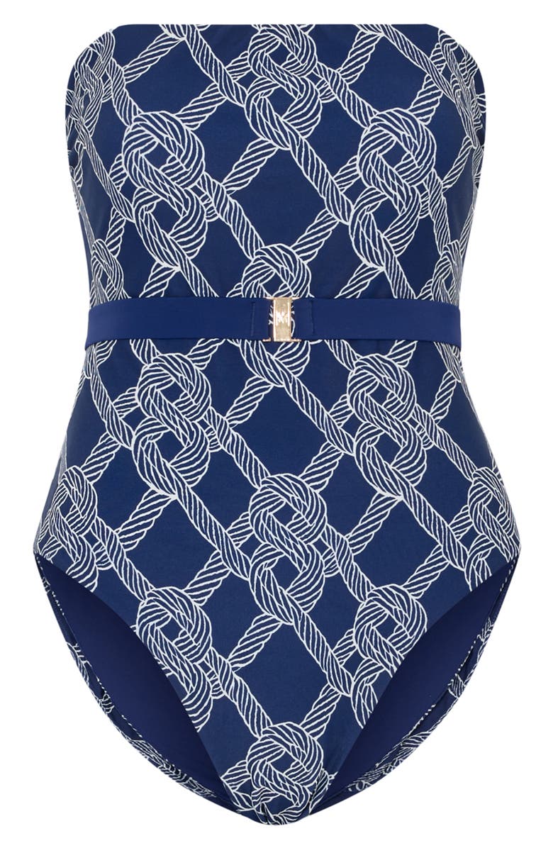 Milly Rope Print Belted One-Piece Swimsuit, Alternate, color, Navy/ White