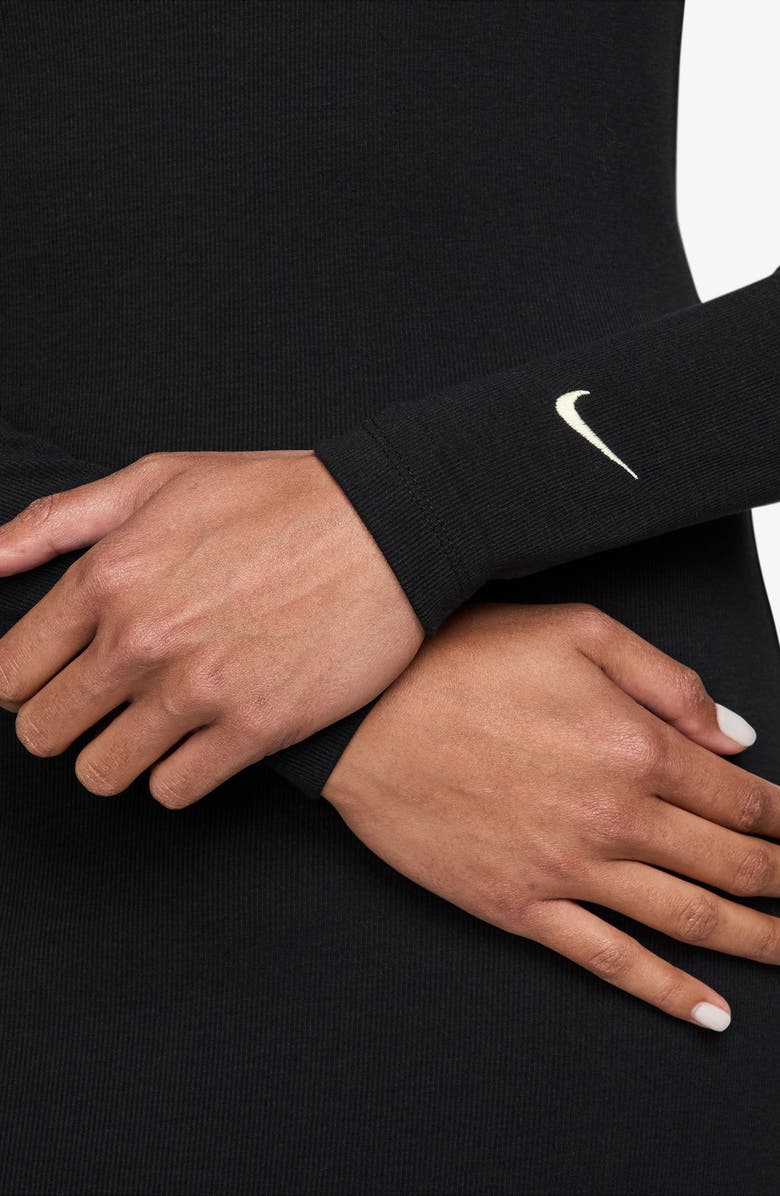 Nike Sportswear Chill Knit Long Sleeve Body-Con Dress, Alternate, color, Black/ Sail