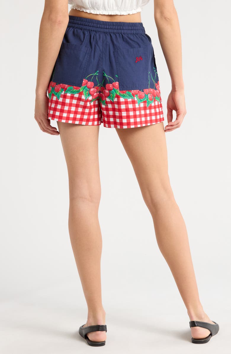 Damson Madder Cherry Pie Organic Cotton Pull-On Shorts, Alternate, color, Navy/ Red