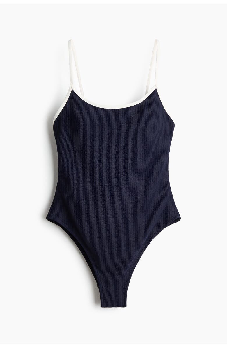 H&M Padded-cup High Leg Swimsuit, Main, color, Navy Blue