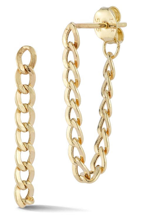 14K Gold Curb Link Front/Back Earrings