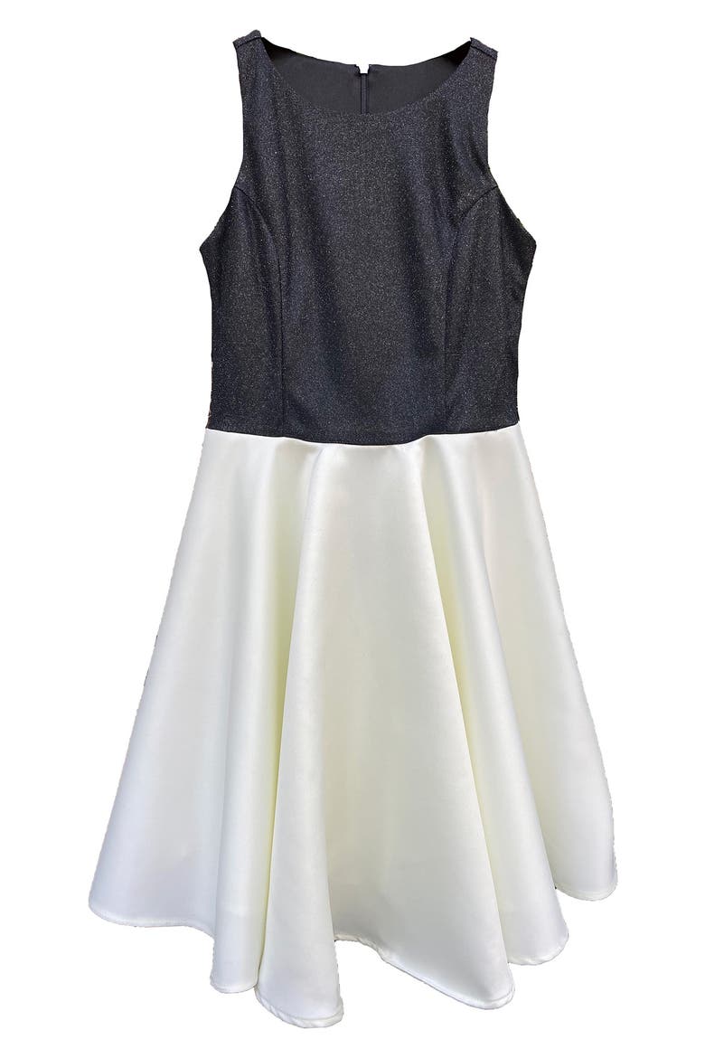 Glitter and Satin Racerback Dress in Longer Length, Main, color, Black/Ivory