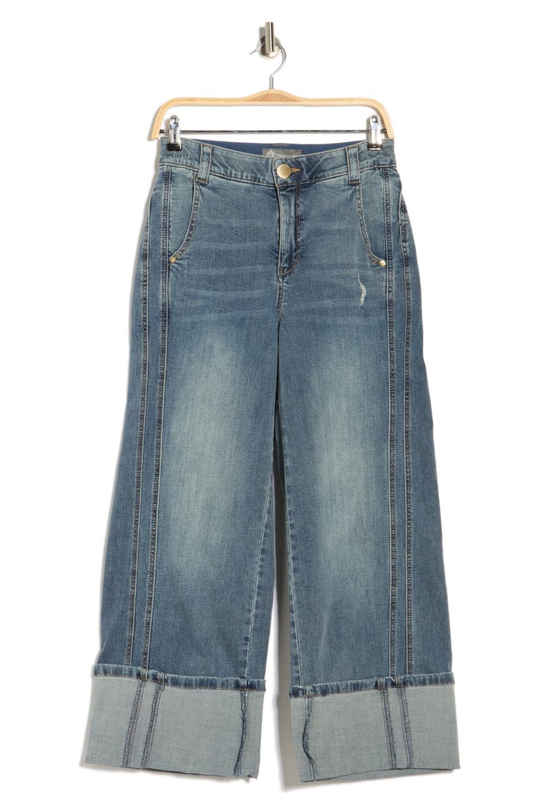 High Waist Cuffed Wide Leg Jeans, Alternate, color, MID BLUE ARTISANAL