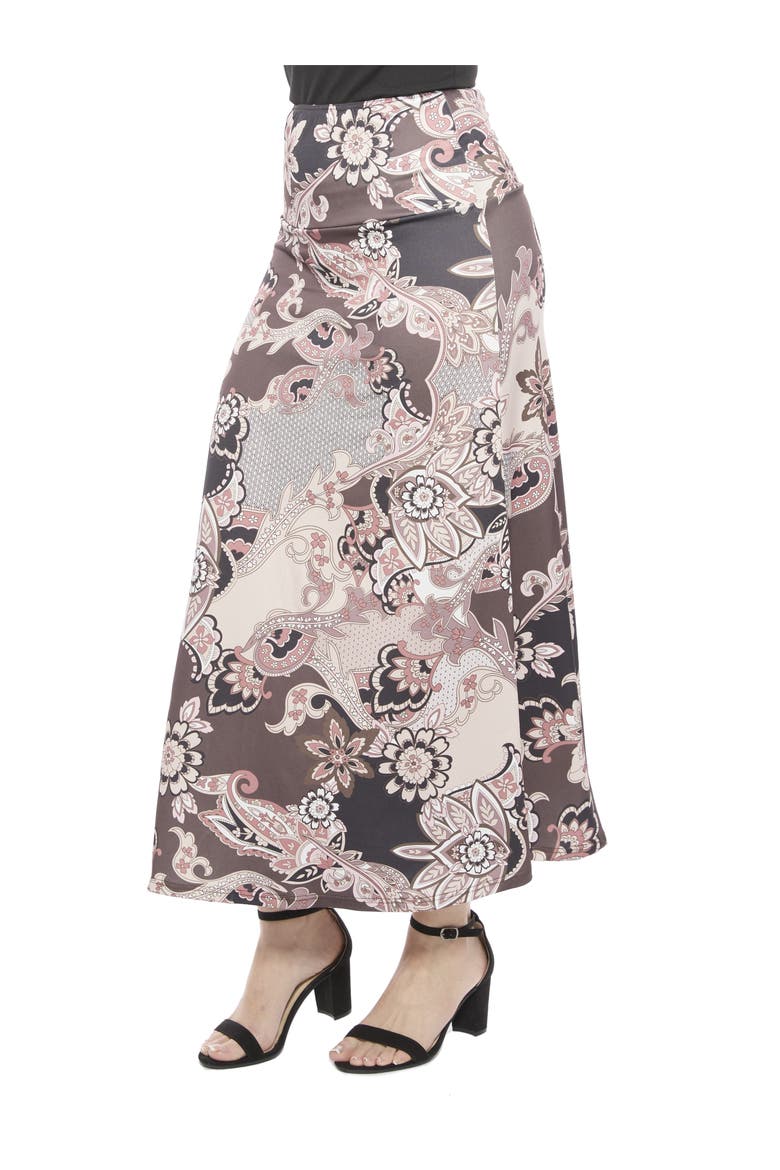 Womens Paisley Elastic Waist A-Line Maxi Skirt, Alternate, color, Brown Multi