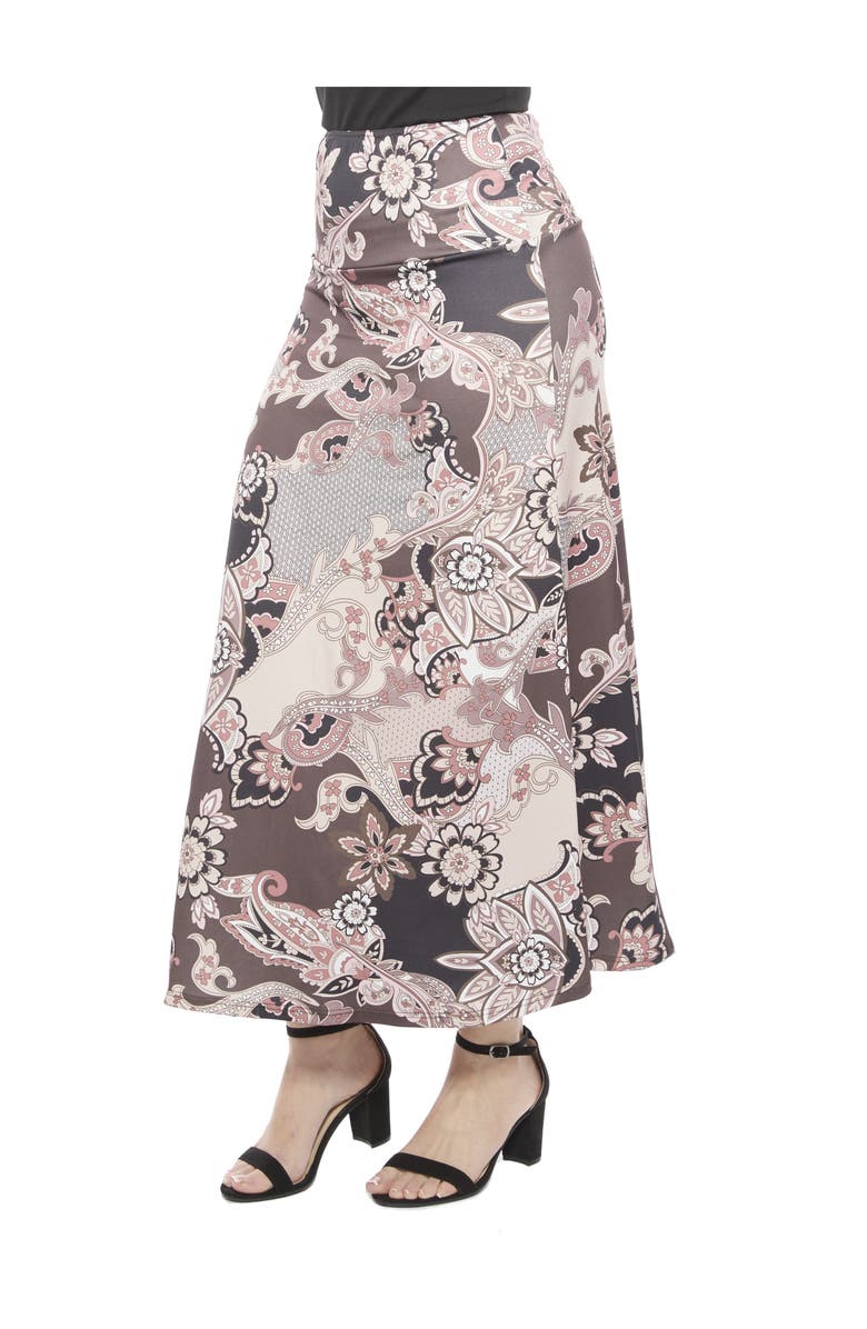 24seven Comfort Apparel Womens Paisley Elastic Waist A-Line Maxi Skirt, Alternate, color, Brown Multi