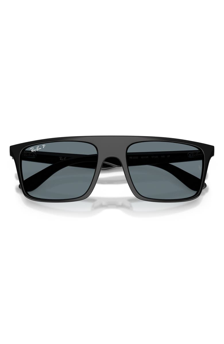 Ray-Ban 55mm Polarized Square Sunglasses, Alternate, color, Black / Dark Blue Polar