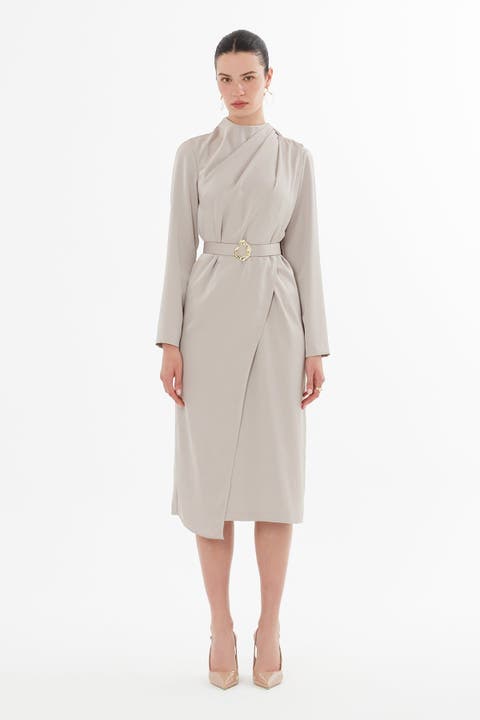 Midi Dress with Bolero Look and Belt.