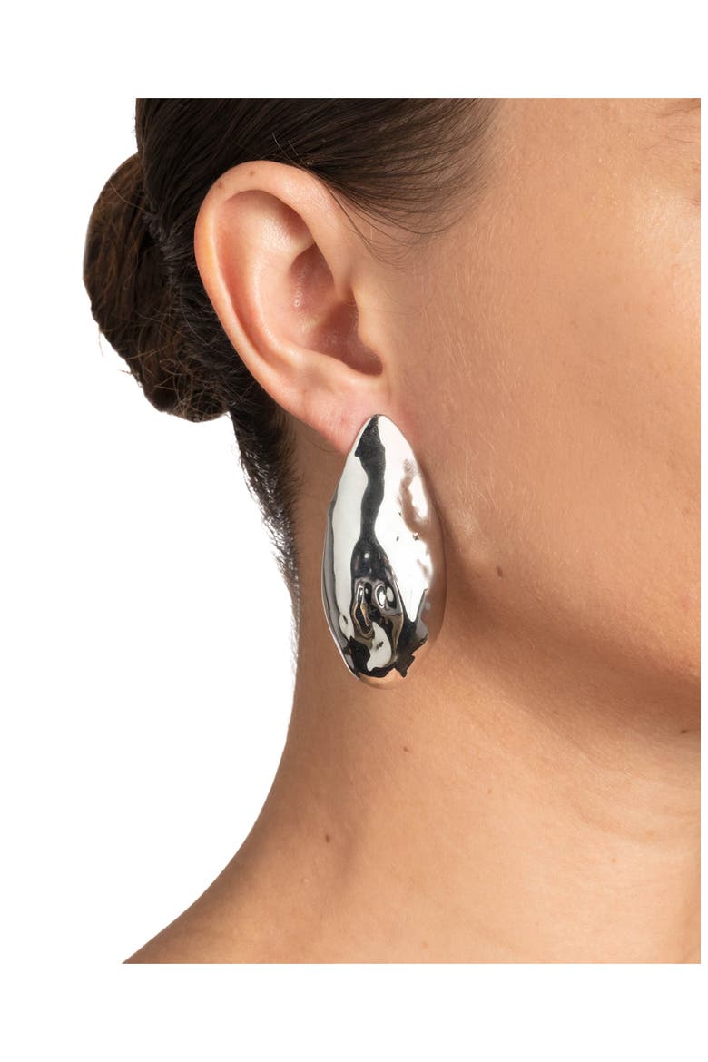 Molten Puffy Teardrop Earrings, Alternate, color, SILVER