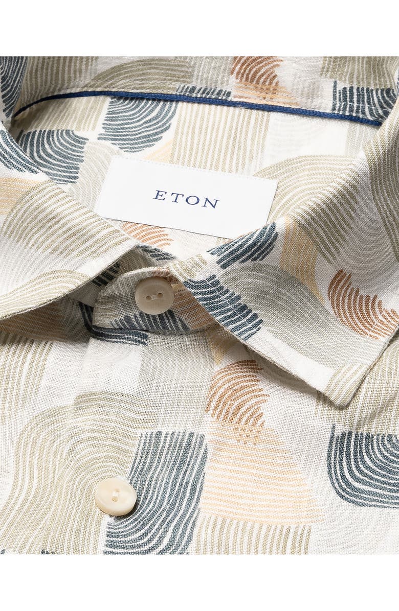 Eton Regular Fit Geometric Linen Dress Shirt, Alternate, color, Medium Green