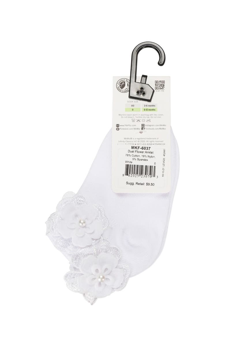 MeMoi Dual Flower Anklet Sock, Alternate, color, White